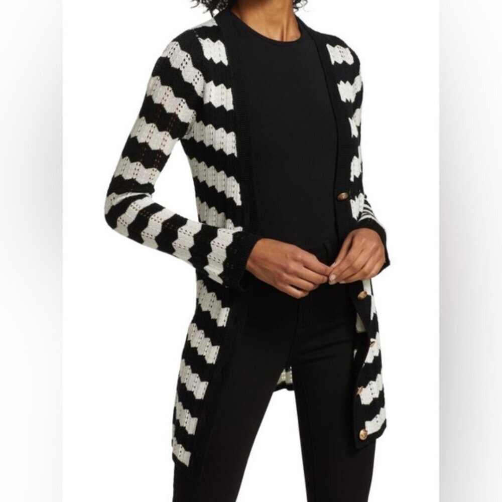 L'AGENCE Striped Joan Knit Cardigan Plunging‎ v-neck Button Front No Size Tag LG